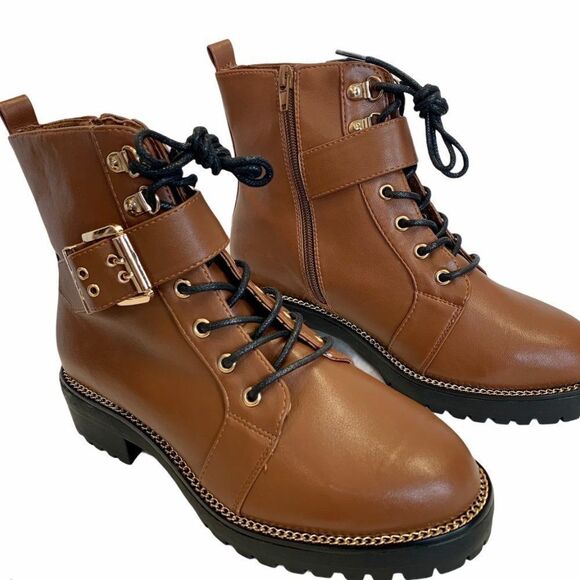 Nwob ASOS Armour chain lace up ankle boots Sz 5 - Picture 4 of 9